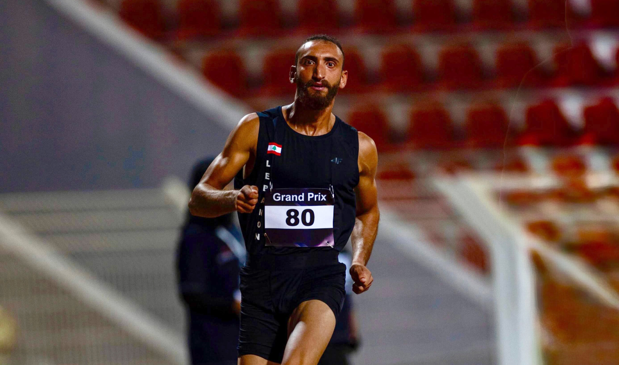 USAL student Mahdi Issa competing in the 200-meter race at the World Athletics Continental Tour Bronze – Muscat 2026.