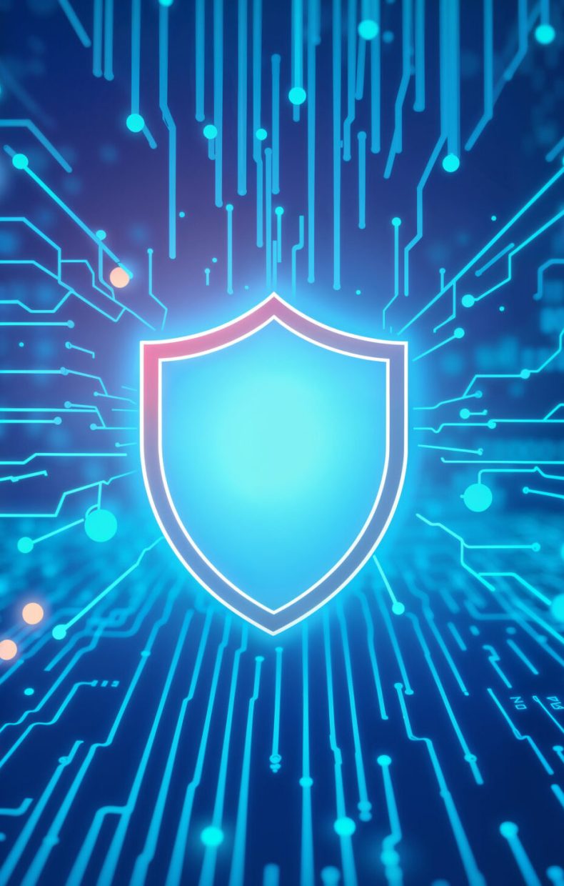 A digital shield representing cybersecurity, illustrating the focus of the Binary Brains Club at USAL University on protecting data and systems.